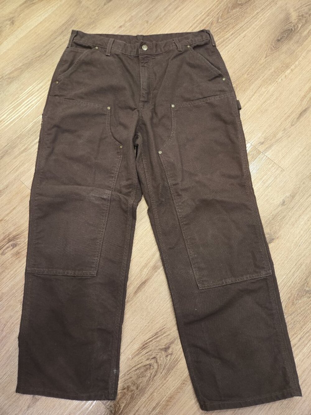 Carhartt Mens 36x30 Double Knee Loose Fit Brown Canvas Work Pants